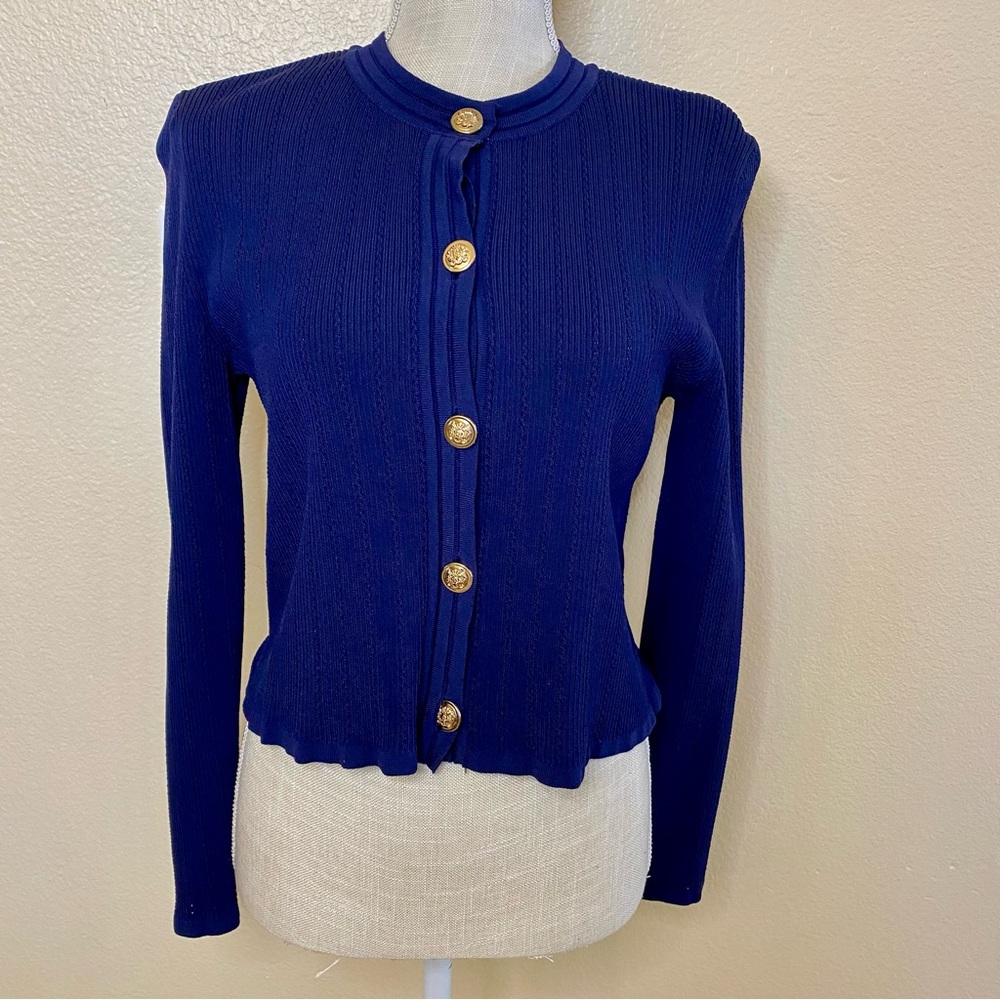 ZARA Navy Blue KNIT CARDIGAN WITH GOLDEN BUTTONS